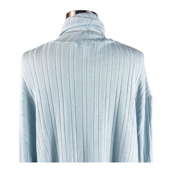 NORDSTROM ABOUND Ribbed Turtleneck Knit Sweater Lettuce Hem Long Sleeves Blue XL - Picture 8 of 9